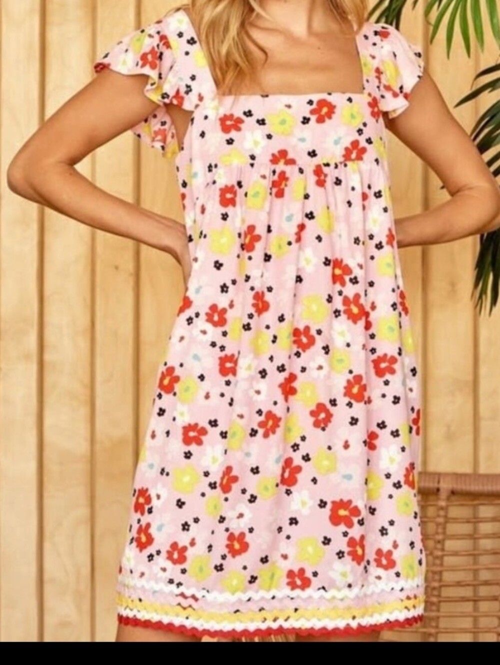 Pink Floral Ruffle Shoulder Sundress - Picture 2 of 14